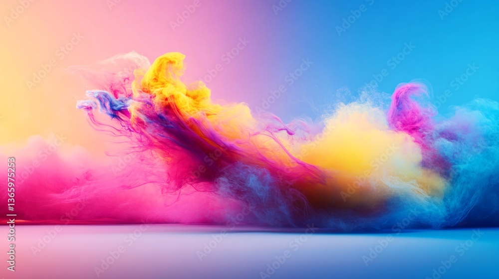 Poster Colorful smoke creating abstract shapes on gradient background