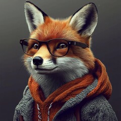 Obraz premium A fashionable hipster fox sporting trendy clothing and stylish glasses. 
