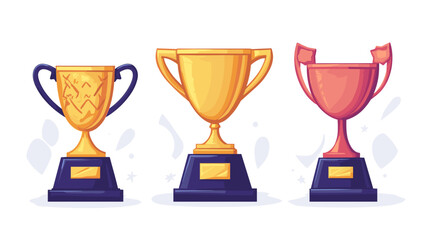 Set of three colorful trophies illustrating success and achievement in a modern style design for awards or competitions