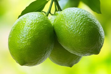 Closeup of Fresh Green Limes on Branch