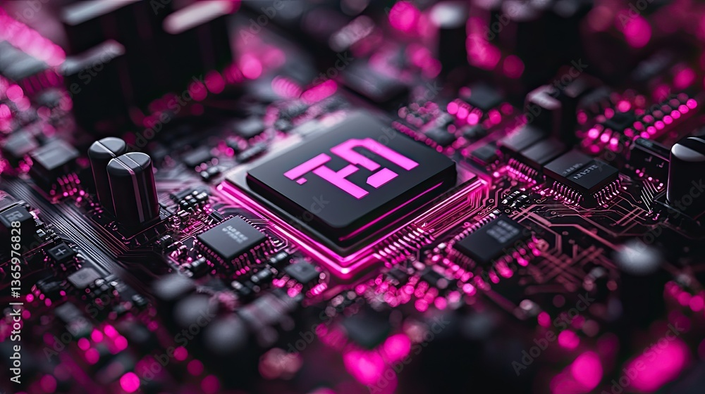 Poster circuit board with highlighted processor chip
