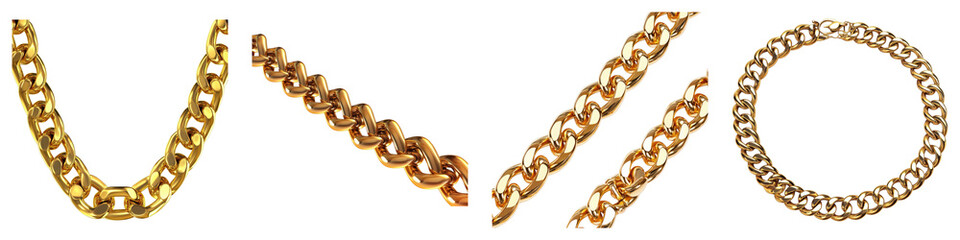 Golden chain border isolated on transparent background. PNG ,Set of