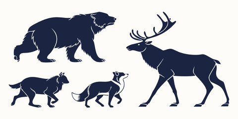 big mammals of the northern lands silhouettes