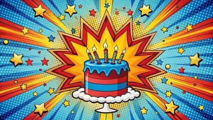 Birthday Cake Comic Book Style Illustration