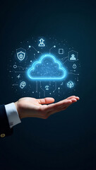 Hand Holding Cloud with Digital Service Icons