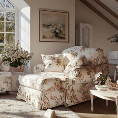 cozy shabby chic living room with floral decor