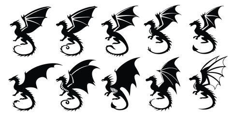 dragon, vector, silhouette, animal, tattoo, illustration, symbol, bird, lion, design, heraldic, art, icon, china, monster, griffin, medieval, emblem, heraldry, black, sign, fantasy, wing, eagle, logo