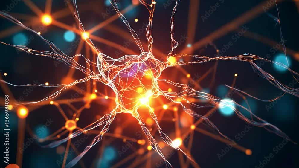 Poster neural networks: a dynamic, abstract illustration of neural networks pulsing with light and energy, 