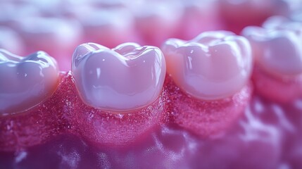 Detailed close-up of healthy teeth and gums showcasing natural texture and shine in a clean setting Generative AI