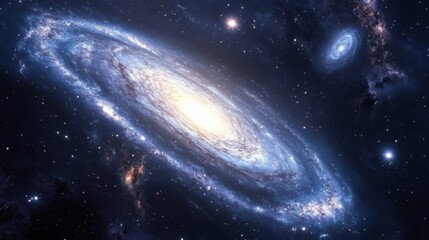 Obraz premium Stunning Spiral Galaxy Surrounded by Stellar Clouds and Distant Celestial Bodies in the Vastness of Outer Space Captured in High-Resolution Cosmic Imagery