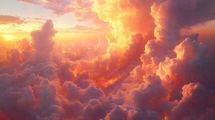 Aerial sunset view orange cloudscape, above-clouds, scenic flight, background sky, travel