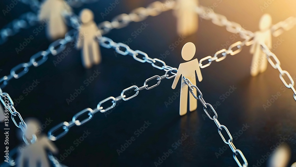 Poster interconnected figures symbolizing teamwork and networking. a macro shot of connected individuals si