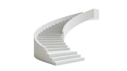Modern white spiral staircase going up on transparent background