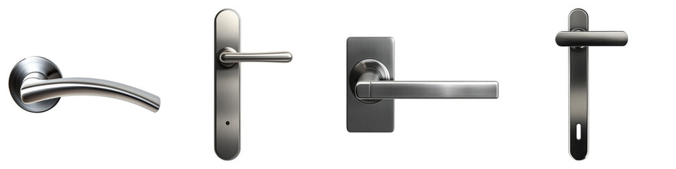 Modern steel door handle isolated on transparent background. PNG ,Set of