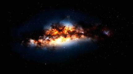 Fototapeta premium Spiral Galaxy Illuminated With Orange And Blue Hues Against The Blackness Of Space