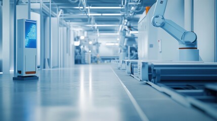 Fototapeta premium A futuristic AI powered automated recycling facility sorting waste with robotic precision, clean industrial environment with digital waste categorization, Sustainable technology style
