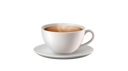 A minimalist white cup filled with steaming on white background
