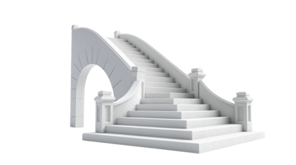 White staircase with arch on transparent background