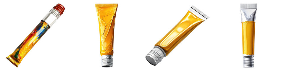 Oil paint tube isolated on transparent background. PNG ,Set of