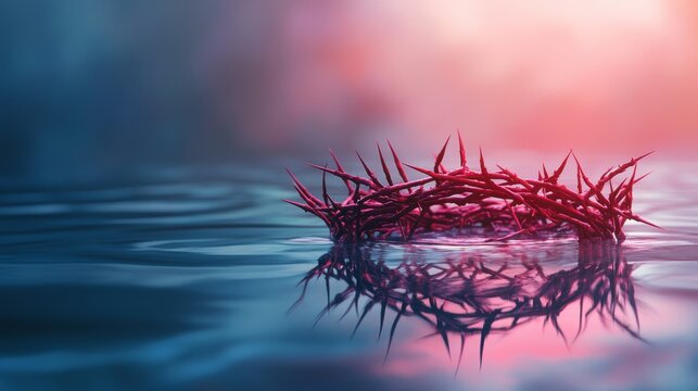 Crown of thorns and heavenly reflection  symbolism of suffering during passion week and easter