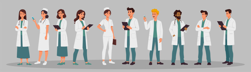 Doctor and nurse characters vector illustration set