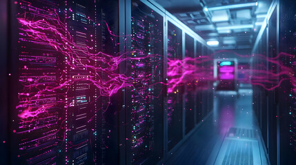 Fototapeta premium Futuristic Server Room With Glowing Data Stream