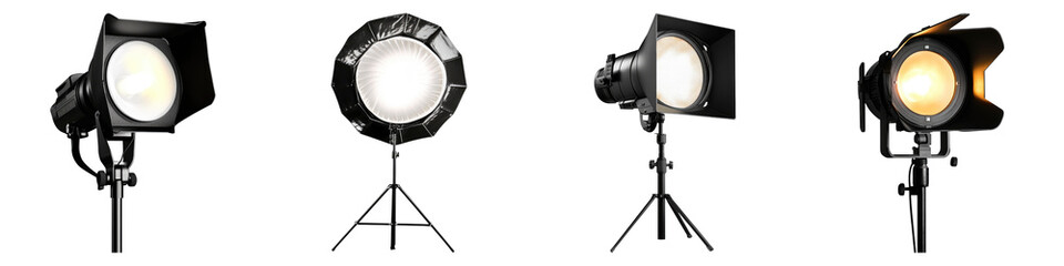 Professional studio light isolated on transparent background. PNG ,Set of