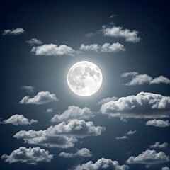 Obraz premium A moonlit cloudy sky where silver clouds reflect the light of a full moon, AI Generated