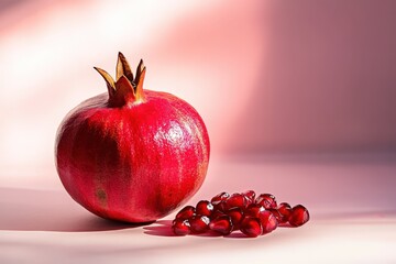 A fresh ripe pomegranate with some of its delicious seeds
