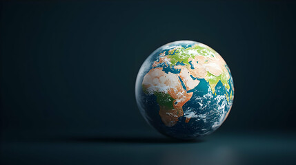 Fototapeta premium Detailed Globe Displayed Against A Dark Blue Background Representing Earth's Surface And Global Perspective