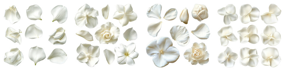 gardenia petals isolated on transparent background. PNG ,Set of