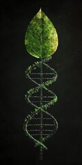 Stylized Nature Emblem Featuring DNA Leaf Design, Celebrating Green Life and the Essence of Deoxyribonucleic Acid