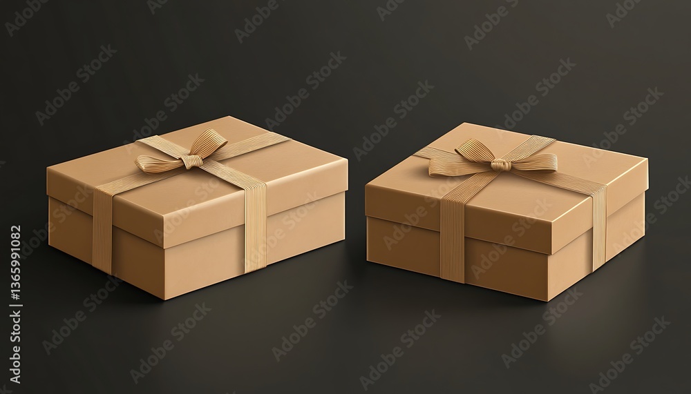 Poster opened and closed brown cardboard box on gray background. 3d rendering