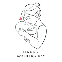 Mathers day, 8 march. Mother and baby line art, Mother's day greeting card.  graphic, poster, banner, illustration, clip art, Happy mother day line vector.
