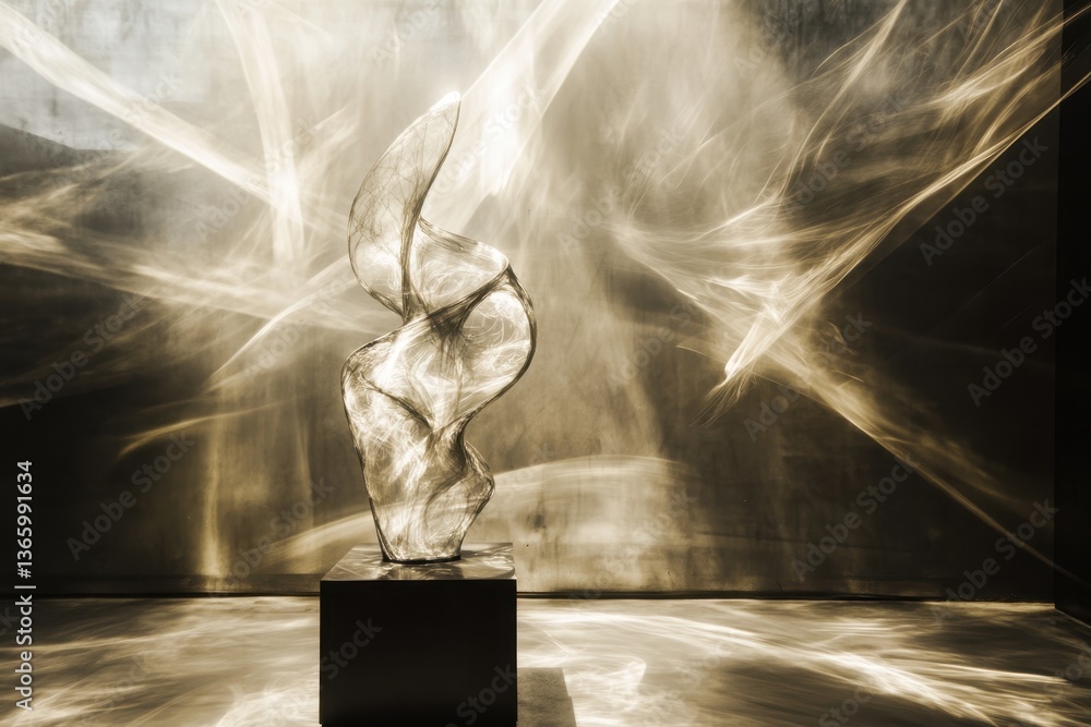 Aufkleber abstract sculpture illuminated by dynamic light patterns in a modern exhibition space