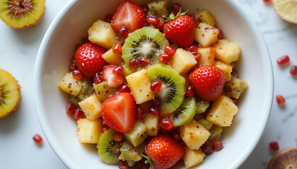 Refreshing Fruit Salad with Pineapple, Strawberries, Kiwi, and Pomegranate &ndash; Healthy and Delicious Snack