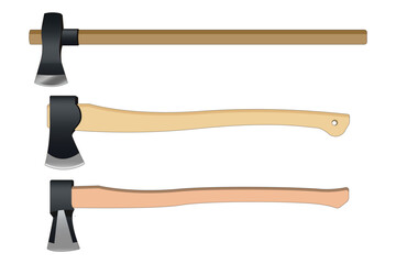 Realistic vector illustration. Set of axes. Construction and gardening tools.