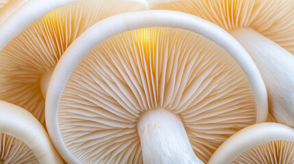 Paper-thin mushroom gills close-up with soft lighting