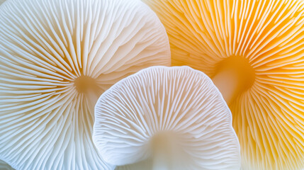 Paper-thin mushroom gills close-up with soft lighting