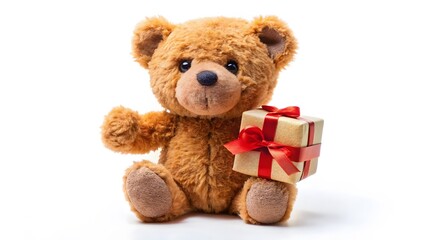 Obraz premium Teddy Bear Holding Gift Box