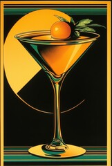 Elegant artwork with an art deco theme featuring classic cocktails. 