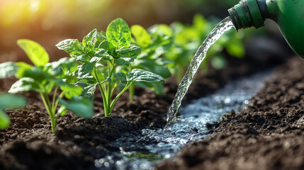 A concept representing sustainable water management with efficient irrigation practices that reduce waste and enhance crop productivity, symbolizing environmental stewardship and agricultural innovati