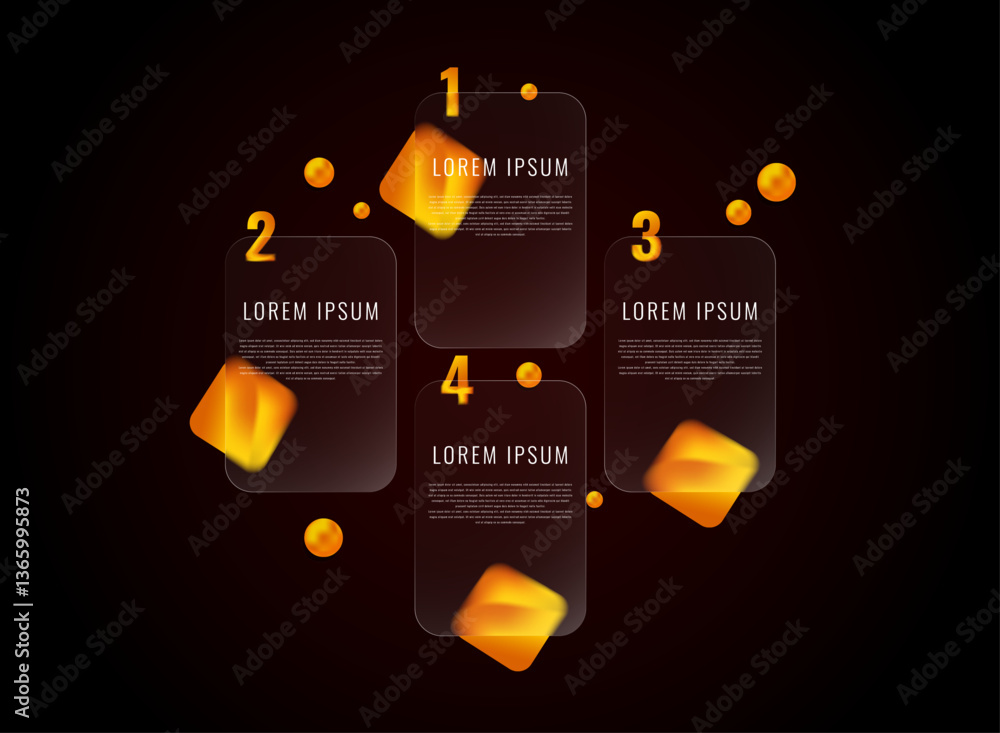 Aufkleber 4 step info graphic rectangular with fluid shape modern trendy gradient glass morphism shape vector 