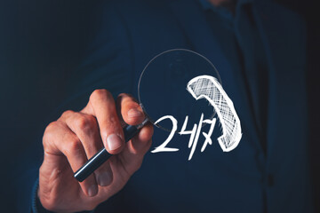 24 hours 7 days in week order execution or service icons.