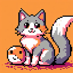 Pixel art playful cat