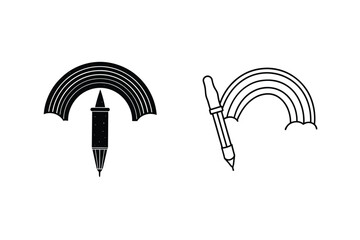 Rainbow Crayon and Pen Icons Colorful, Creative, Art Supplies