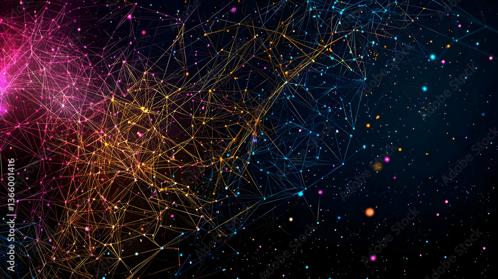 Aufkleber abstract digital art background with colorful glowing dots and particles in dark space