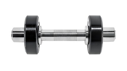Fototapeta premium A silver and black exercise bar with black rubber balls on each end