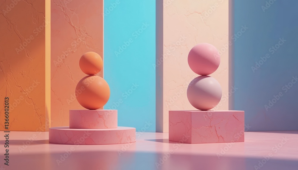 Poster balanced shapes display in a modern studio 3d art installation minimalist design calm atmosphere sid