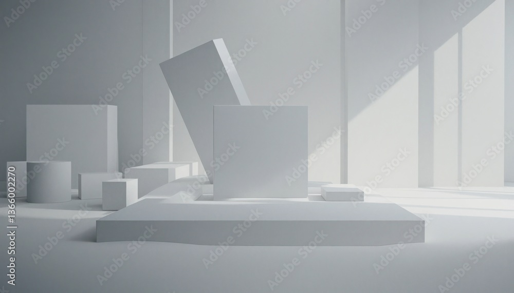 Poster dynamic abstract construction elements in minimalist studio space 3d rendering modern design bright 